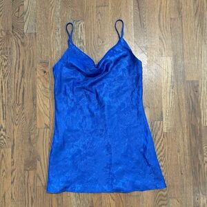 Blue Satin Floral Jacquard Cowl Neck Slip Dress Size L